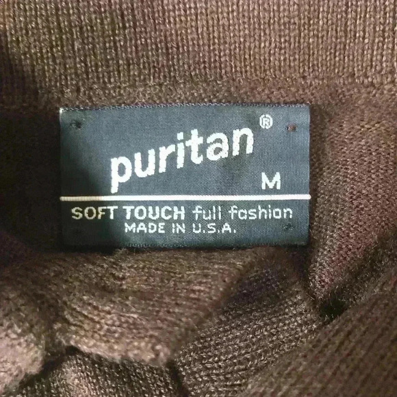 Puritan Vintage Mens Grandpa Brown Cream Long Sleeve Polo Sweater Sz Medium NWT - Picture 10 of 11
